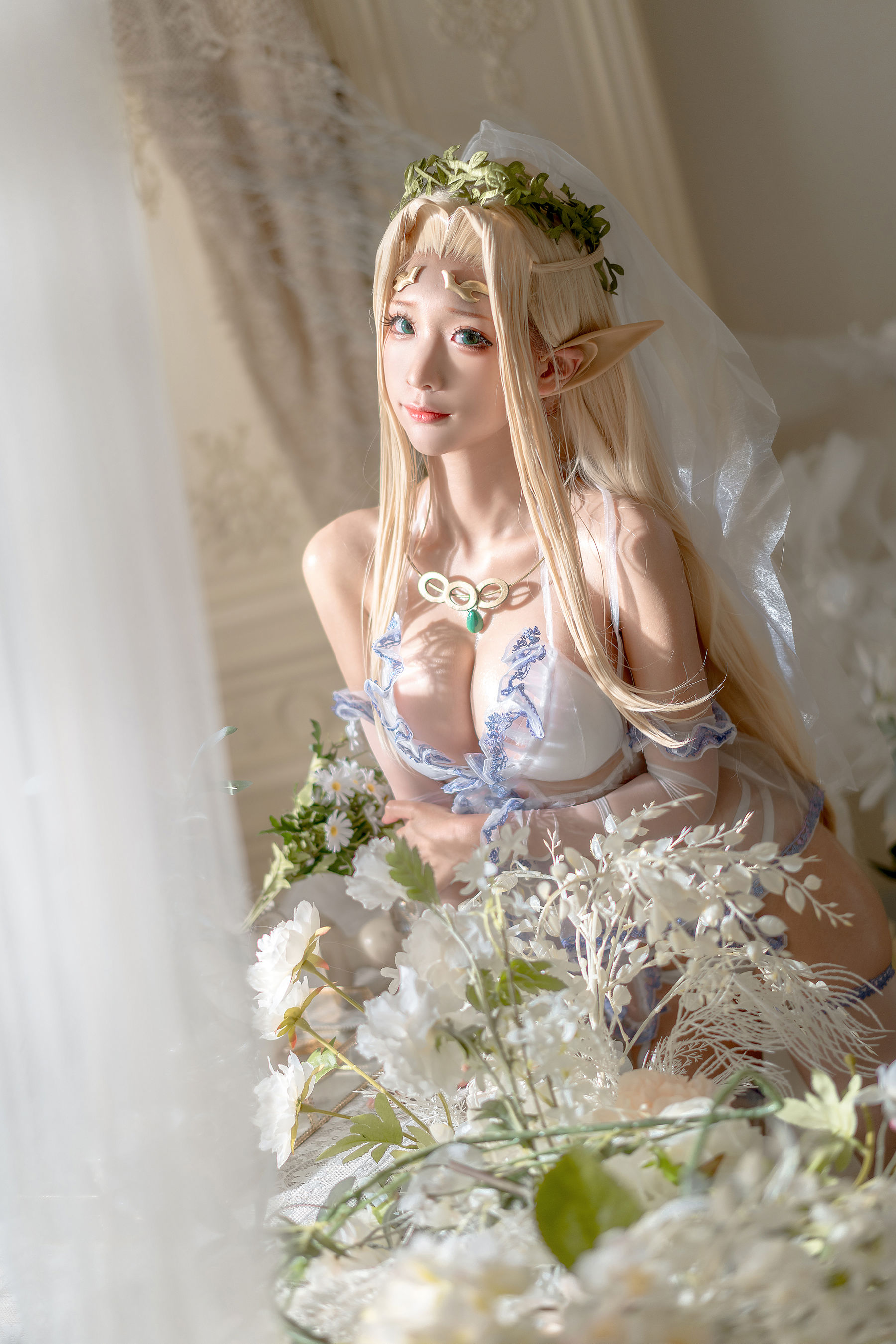 [网红COSER写真] 动漫博主蠢沫沫 - 白精灵 婚纱